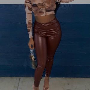 Chocolate faux leather leggings